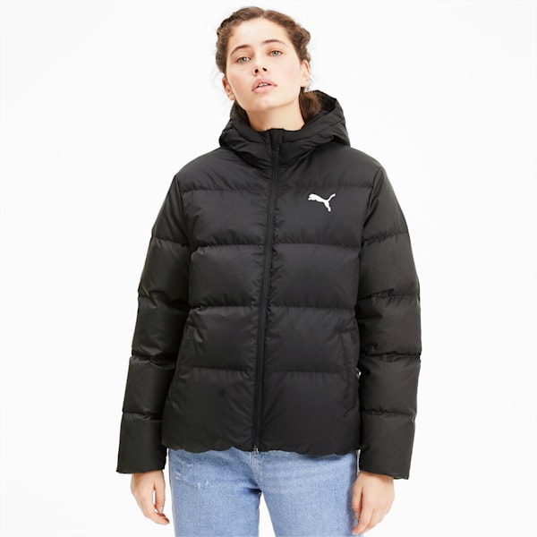 Puma down filled black jacket with hood hotsell